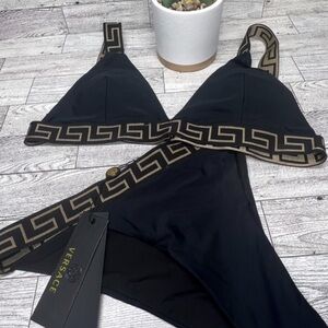 Black Bikini with Gold Greek Key Design